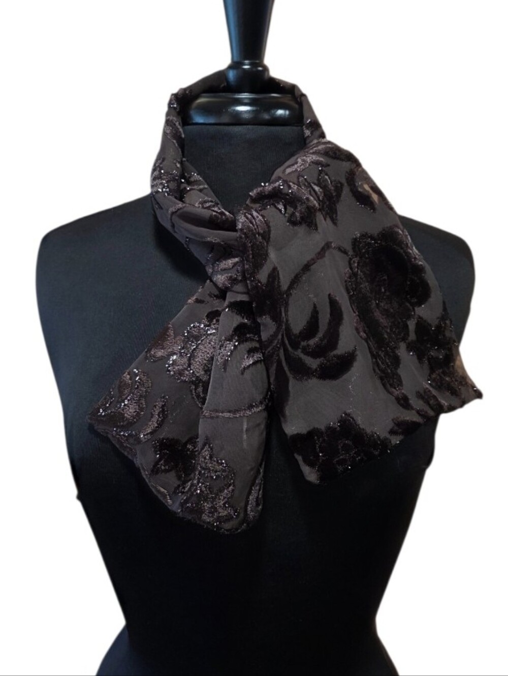 Vintage Y2K Whimsygoth Dark Brown Floral Velvet Burnout Scarf